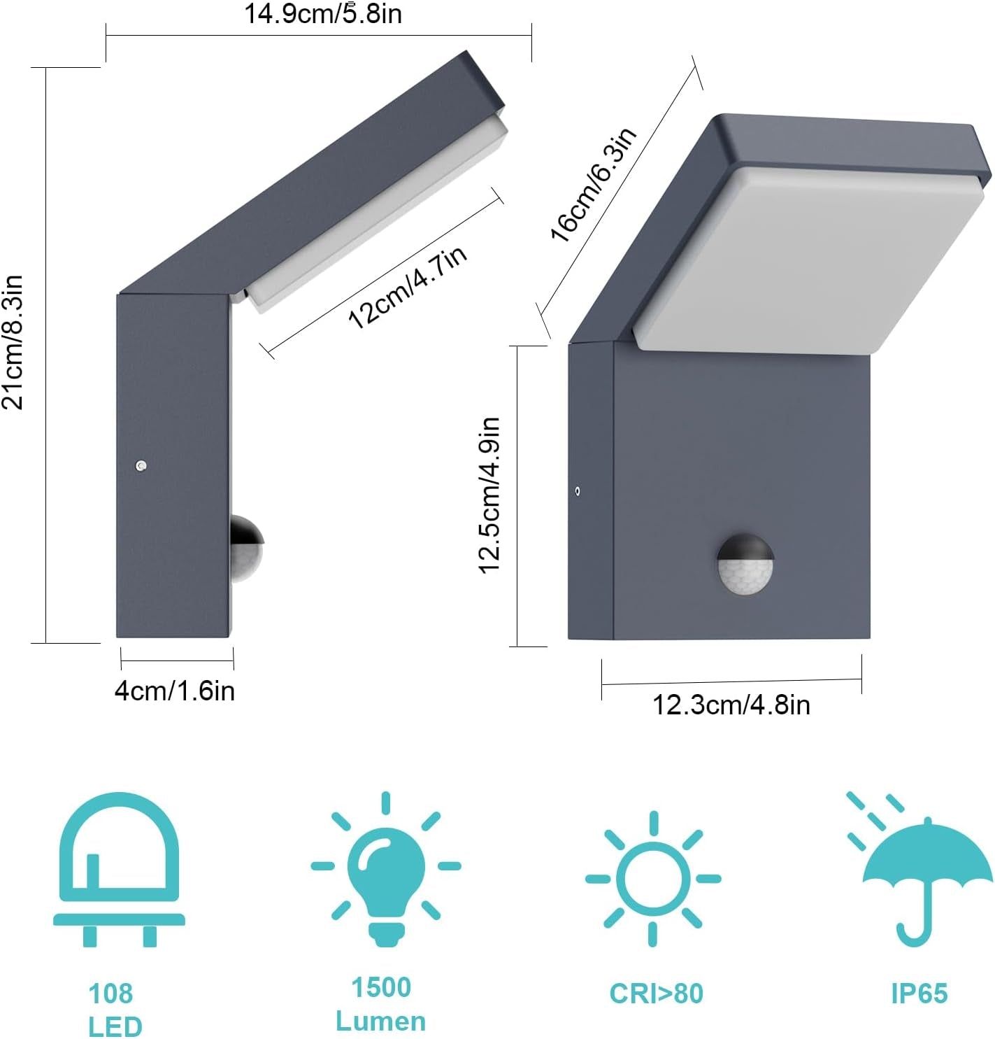 Applique Esterno 24W LED Con Sensore Di Movimento, Lampade Da Parete IP65 Impermeabile Applique Da Parete in Alluminio per Giardini Ingresso Terrazza, Antracite, Bianco Caldo 3000K