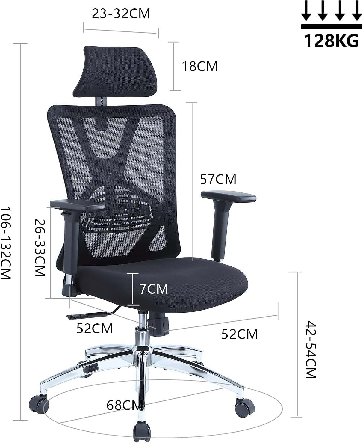 Sedia Da Ufficio Ergonomica - Sedia Da Scrivania Con Schienale Alto Con Supporto Lombare Regolabile, Poggiatesta E Braccioli in Metallo 3D - Sedia per Computer in Rete a Dondolo a 130°