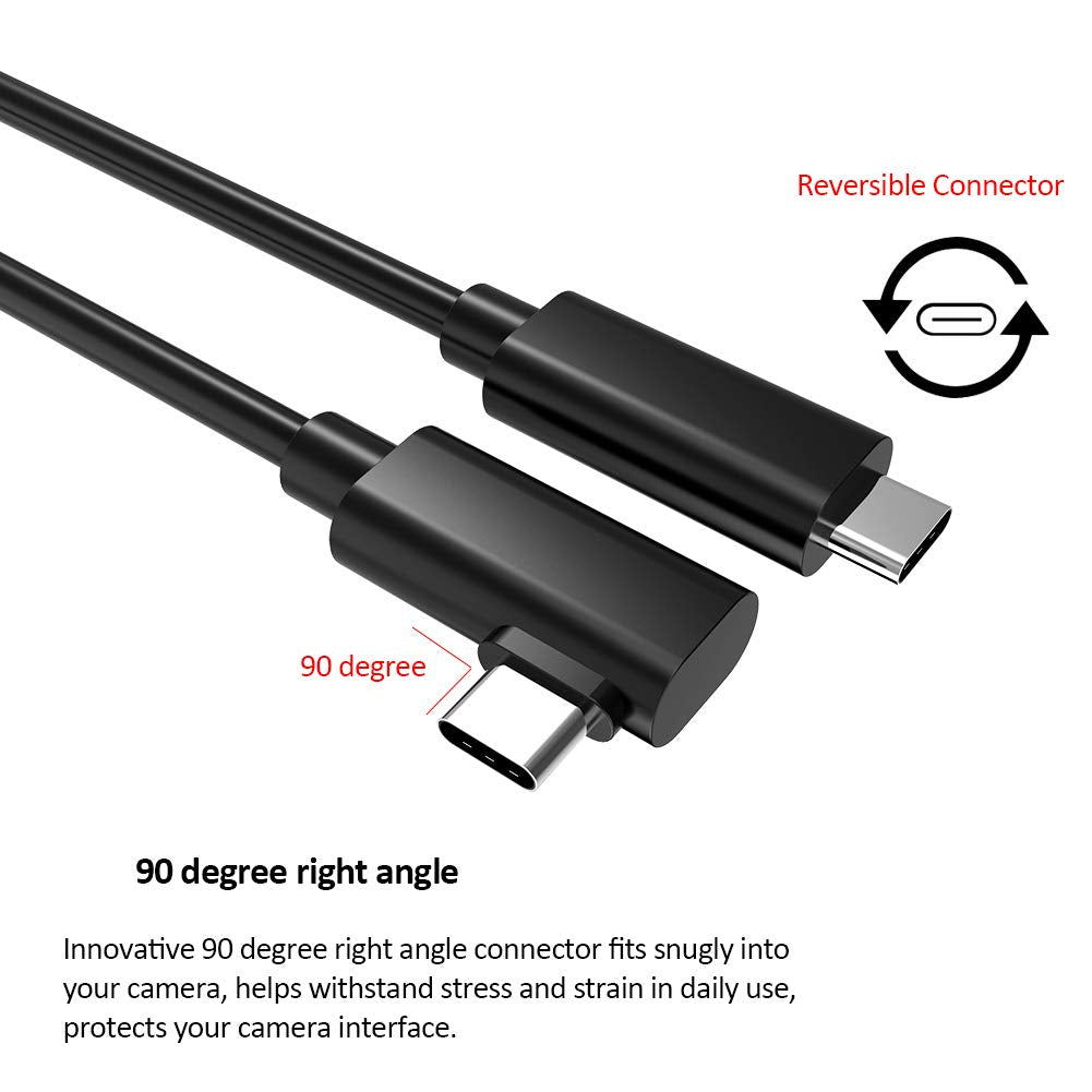 Cavo Da USB C a USB C 3.2 Gen 1, Cavo Di Ricarica E Trasferimento Dati Di Tipo C a 90 Gradi per Sony Alpha 1 A7C A7SIII A7RIV A7III A7RIII Canon EOS R5 R6 R RP G5X Mark II G7X Mark III Fuji XT3 XT4, 5