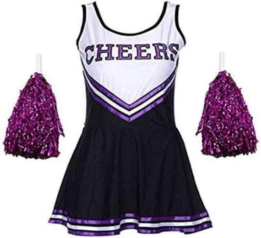 Vestito Cheerleader Costume Pom Poms Fancy Dress Carnevale Natale Halloween Donna Adulto Cosplay Festa Party Ballo