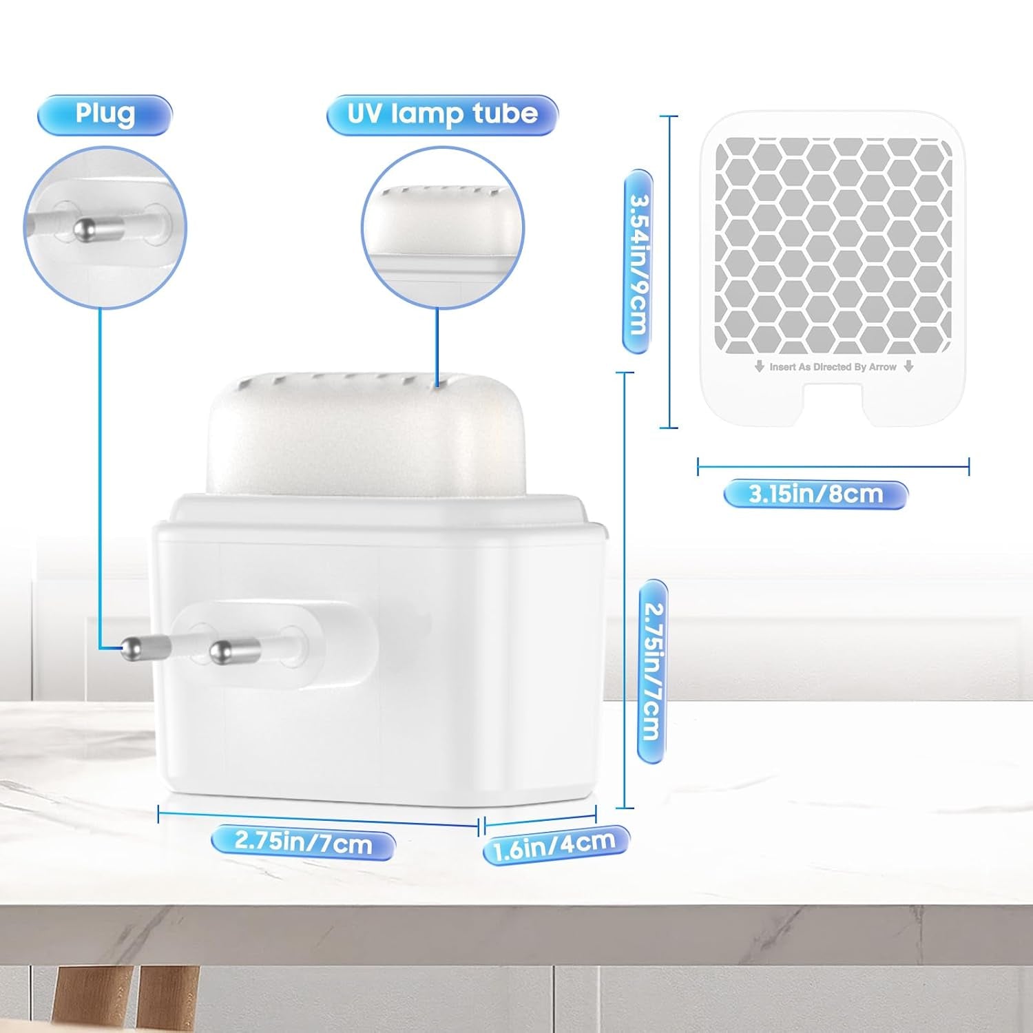 Lampada Antizanzare Plug in 2 Packs, Ammazza Zanzare Elettrico Luce LED Cattura Insetti per Uso Domestico Con Cuscinetto Appiccicoso per Mosche Della Frutta, Zanzare, Moscerini, Falene, Bianco