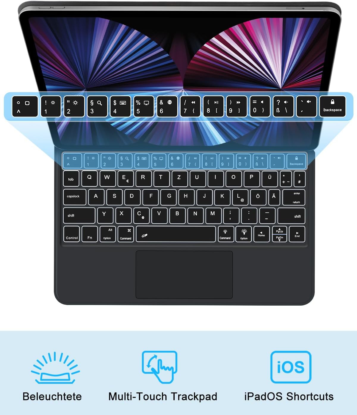 Magic Keyboard Ipad Air 11 M2 2024, Tastiera Magica Illuminata Con Trackpad per Ipad Pro Da 11" 4./3./2./1 E Ipad Air 6./5./4