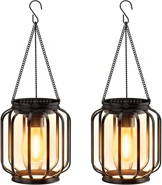 Lanterne Solari Da Esterno, 2 Pezzi Metallo Lampada Solare Da Giardino Con Lampadina LED, IP65 Impermeabile Metallo Lampade Solari per Esterni per Terrazza Prato Balcone Decorazione