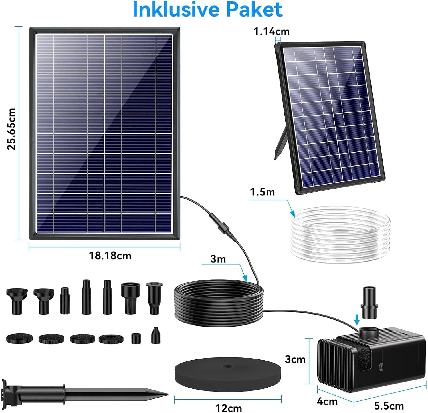 Fontana Solare Da Giardino, Pompa Acqua Solare Da Esterno Da 7.5 W Con Batteria Da 3600 Mah 139 GPH Tubo Da 1,5 M Con 10 Ugelli Bagno per Uccelli Fai Da Te Piccoli Stagni Piscina Da Giardino