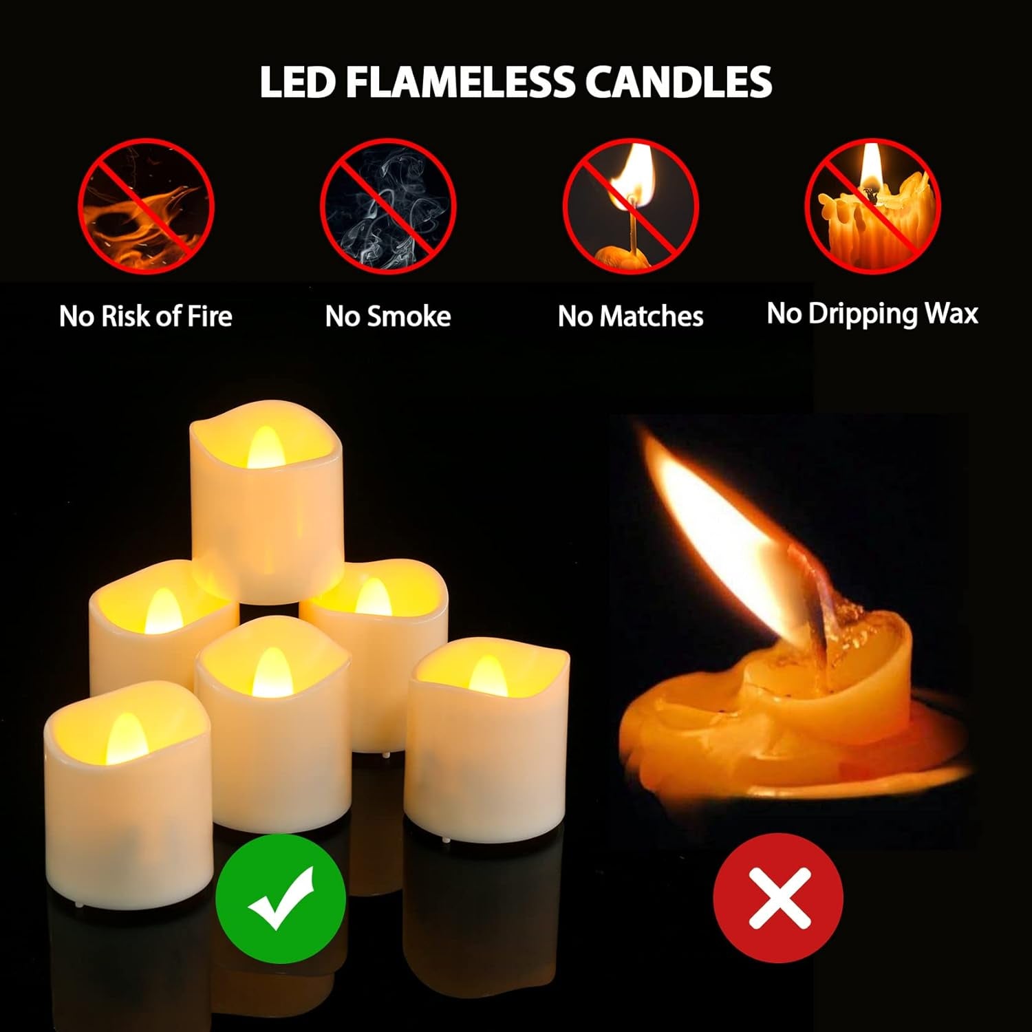 6 Candele LED Ricaricabili Con Funzione Timer, Telecomando, Fiamma Tremolante Elettrica Con Cavo Di Alimentazione per Soggiorno, Halloween, Natale, Matrimoni, Feste, Decorazioni
