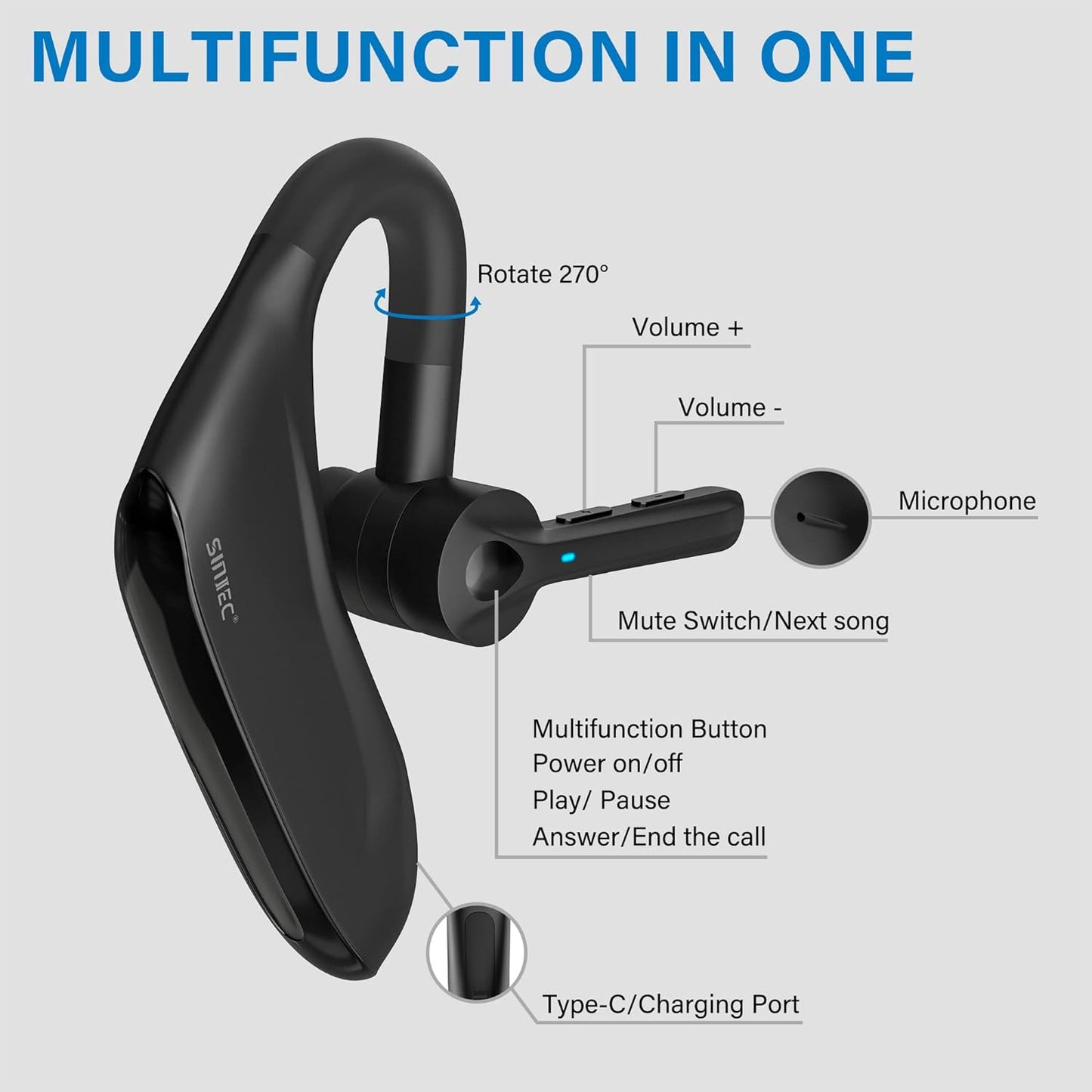Cuffie Bluetooth Con Microfono Senza Fili Con Dongle USB-A, Con CVC 8.0 Dual Mic 45Hrs HD Vivavoce, per Affari, Ufficio/Guida, Compatibile Con Iphone E Android