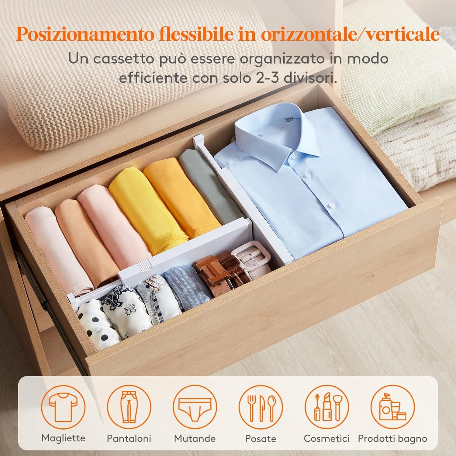 Divisori per Cassetti in Plastica Confezione Da 4 Alti 10 Cm, 28-44,5 Cm Organizzatori per Cassetti Regolabili, Separatori per Cassetti Espandibili per Camera Da Letto/Bagno/Cucina/Ufficio