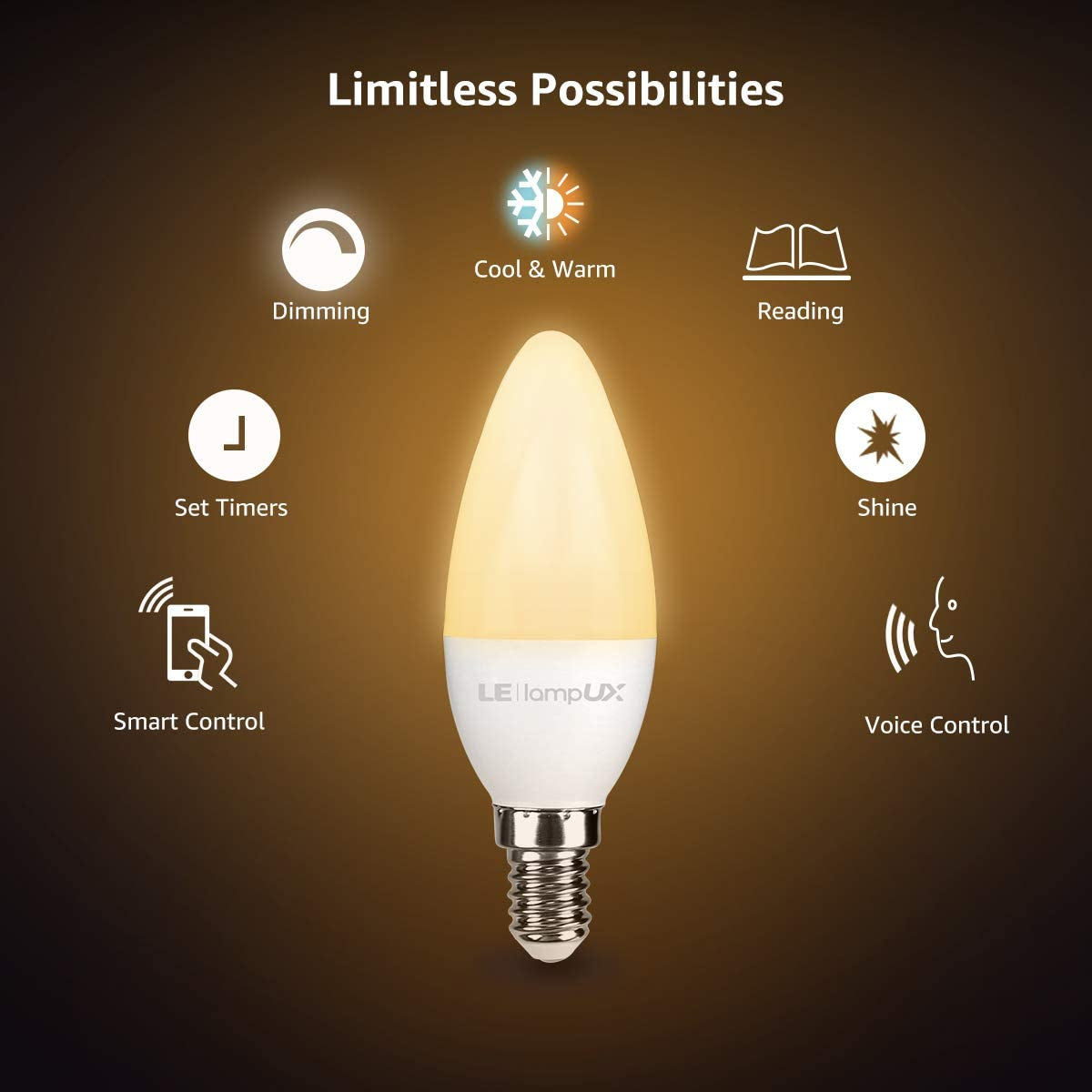 Lampadina LED E14 Intelligente Wifi Alexa, Bianco Dimmerabile (2700K - 6500K), 4.5W Pari a Lampada Alogena 40W, Smart Lampadine Funziona Con Alexa E Google Home, Controllo Tramite APP, 2 Pezzi