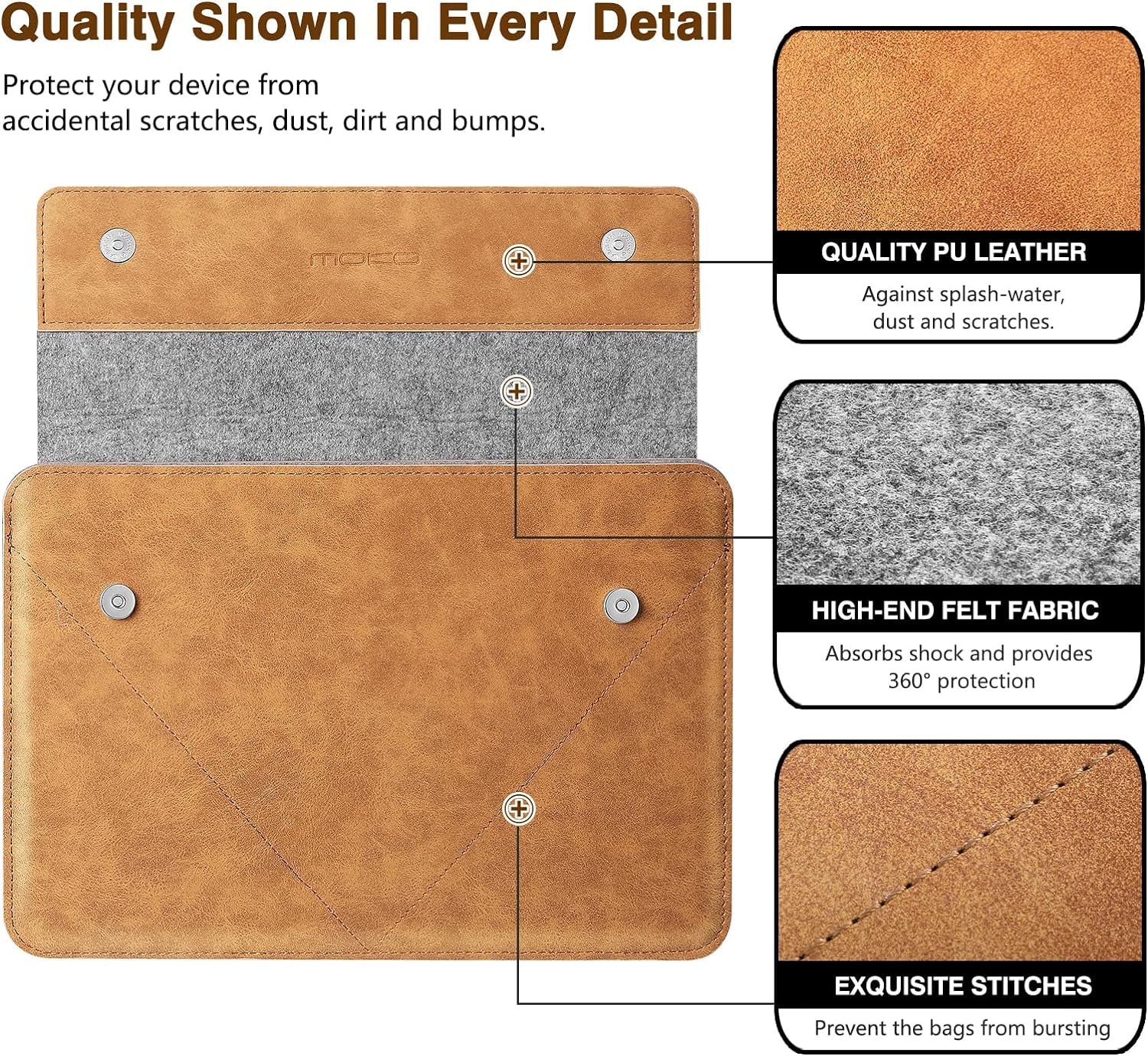 Custodia per Ipad Air 5/4 10.9, Galaxy Tab S8 11", Ipad 9A Gen 10.2", Surface Go 2 10.5" 2020, Ipad PRO 11 2021, Ipad PRO 10.5/9.7, Case in Feltro E Pelle PU, Durevole, Grigio & Marrone