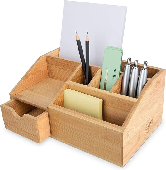 | Organizer Scrivania Bamboo – Portaoggetti Multifunzionale Ed Elegante Con Più Scomparti – Disponibile in 3 Dimensioni – Realizzato in Legno Di Bambù – Dimensioni 11X24X25 Cm