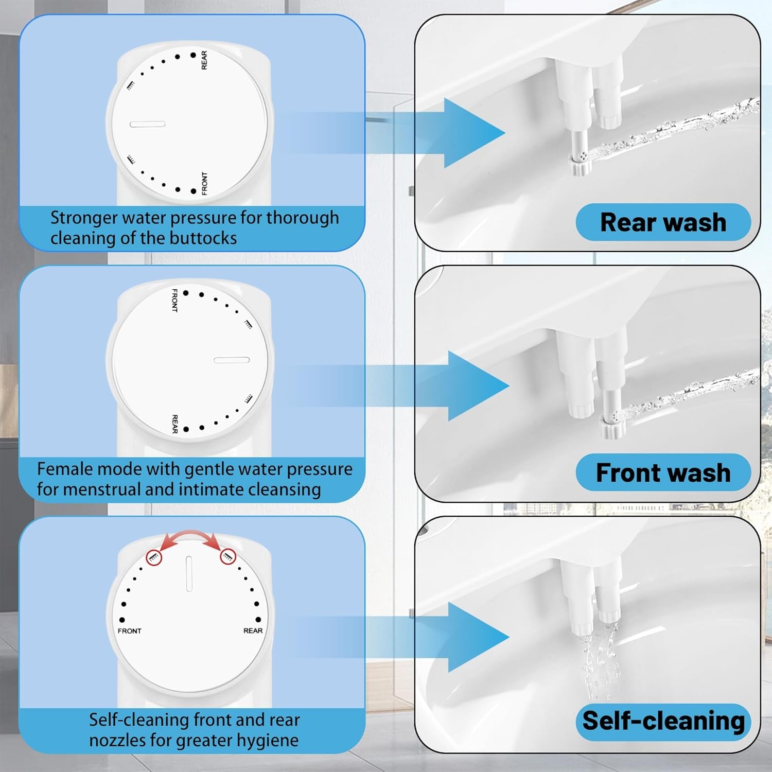 Bidet Ultra Sottile E Minimalista per Acqua Fredda E Calda Con 2 Tubi Intrecciati in Acciaio Inossidabile Doppio Ugello Autopulente Retrattile Pressostato Regolabile