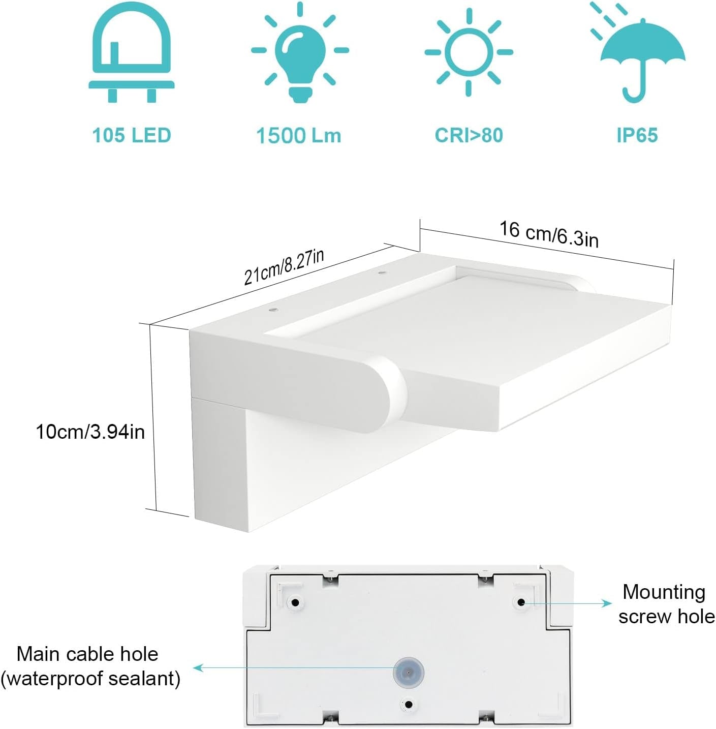 Applique LED Dimmerabile Esterno Interno 24W Controllo APP, Timer, IP65 Luci Da Parete, Lampade Da Parete Regolabile Moderno in Alluminio per Ingresso Balconi Giardini, Bianco, 3000K-6000K