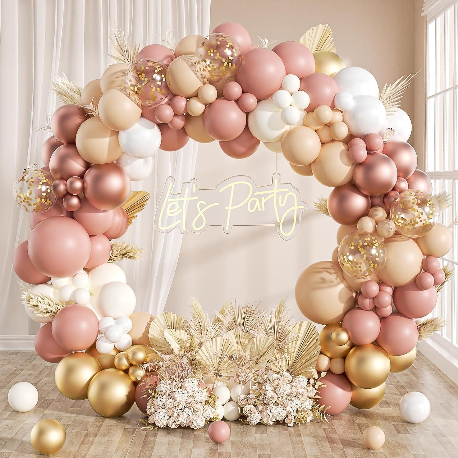 Kit Arco Di Palloncini Oro Rosa - 111Pcs Palloncini Di Compleanno in Oro Rosa E Bianco per Compleanni, Matrimoni, Anniversari, Gender Reveal, Feste Di Baby Shower