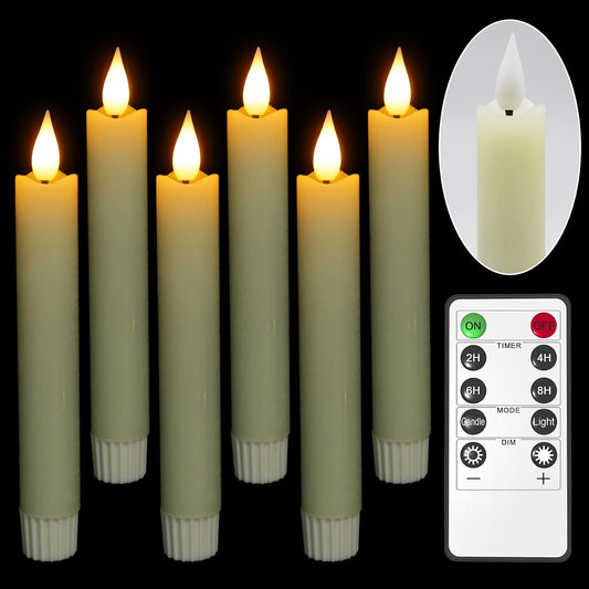 Candele Coniche LED in Vera Cera (2 * 16,5 Cm), 6 Pezzi Avorio Candele per Finestre Senza Fiamma a Batteria Con Timer Telecomando per Decorazioni Casa Halloween Natale Feste - Bianco Caldo