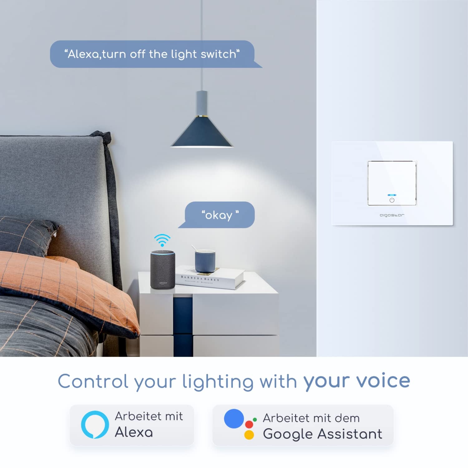 Interruttore Wifi Alexa, Interruttore Intelligente, Smart Switch Controllo Vocale, One Gang One Way Switch,Max.2300W LED 690W, Bianco 1 Unità.
