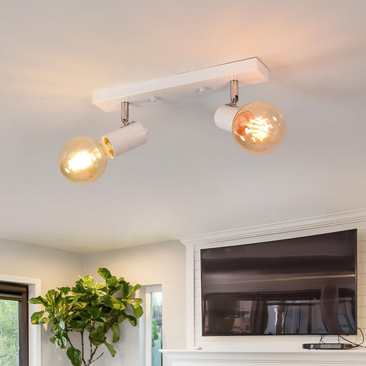 Faretti LED Da Soffitto Orientabili, Nero Lampada Da Soffitto E27, Plafoniera LED Interno E27 Con 2 Faretti per Salotto, Corridoi, Ingressi O Scale, Max 60W