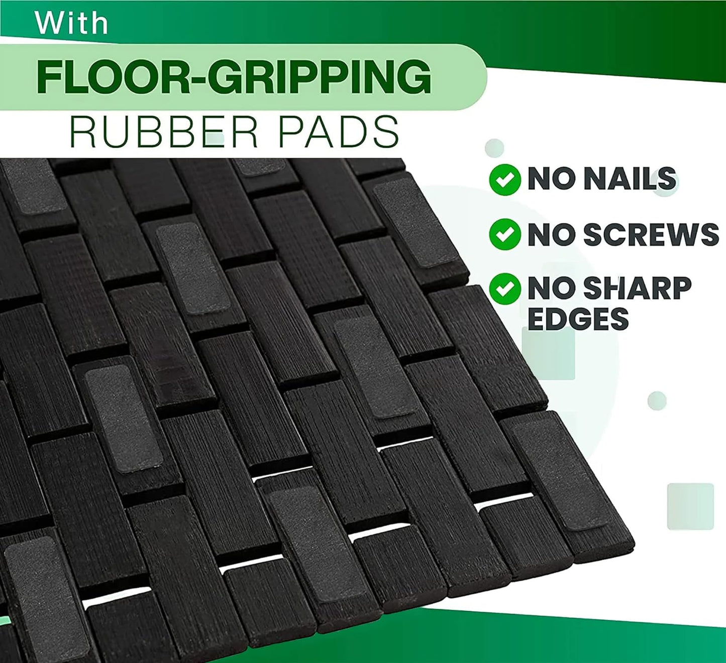 Tappeto Doccia Antiscivolo - Tappeto Bambu - Tappeto Bagno Antiscivolo - Tappeti Bagno Legno - Pavimento in Legno per Doccia - Tappeto Vasca Antiscivolo - Legno Piatto Doccia (Nero)