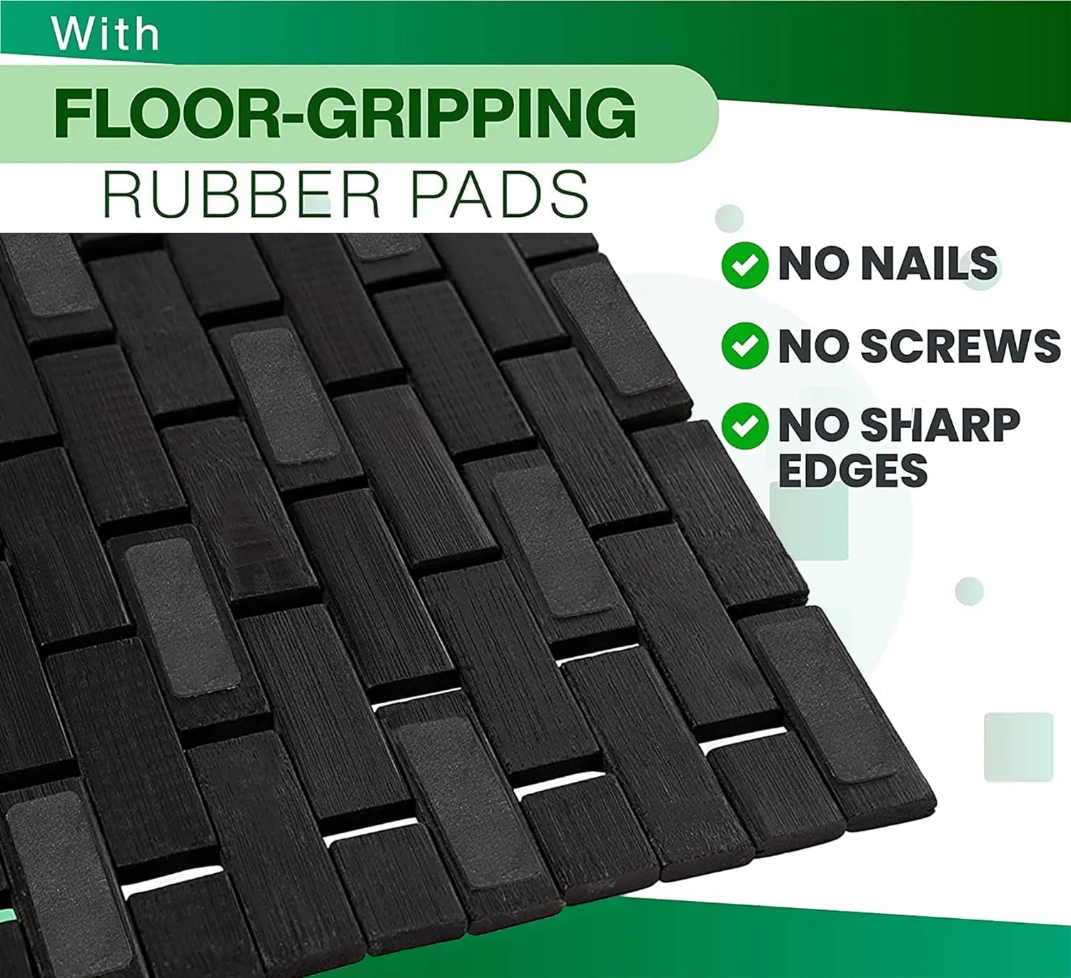 Tappeto Doccia Antiscivolo - Tappeto Bambu - Tappeto Bagno Antiscivolo - Tappeti Bagno Legno - Pavimento in Legno per Doccia - Tappeto Vasca Antiscivolo - Legno Piatto Doccia (Nero)