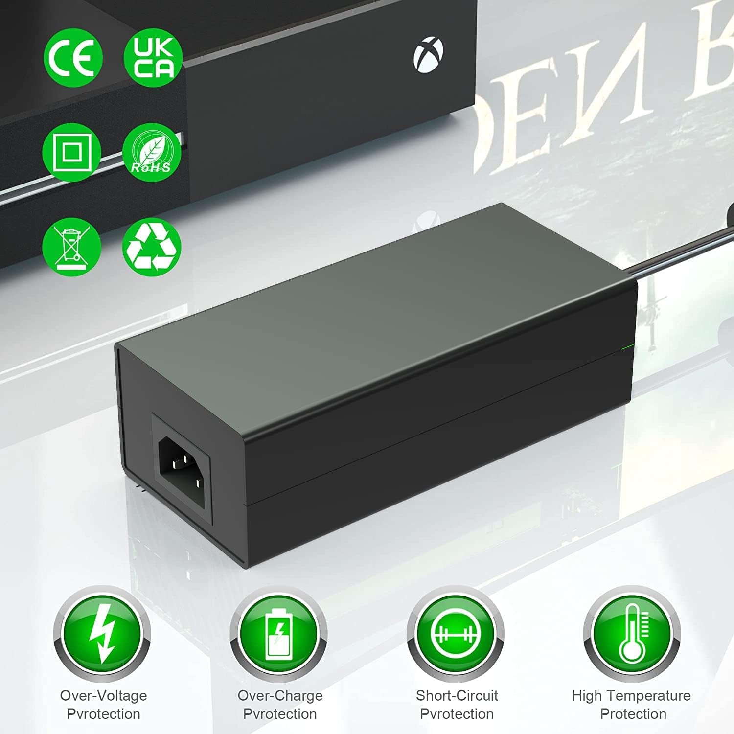 Xbox One, Alimentatore Di Rete Brick Power Adapter, Power Supply Brick per Xbox One, Caricatore AC Con Cavo Di Ricarica EU 100-240 V, Versione Silenziosa Migliorata