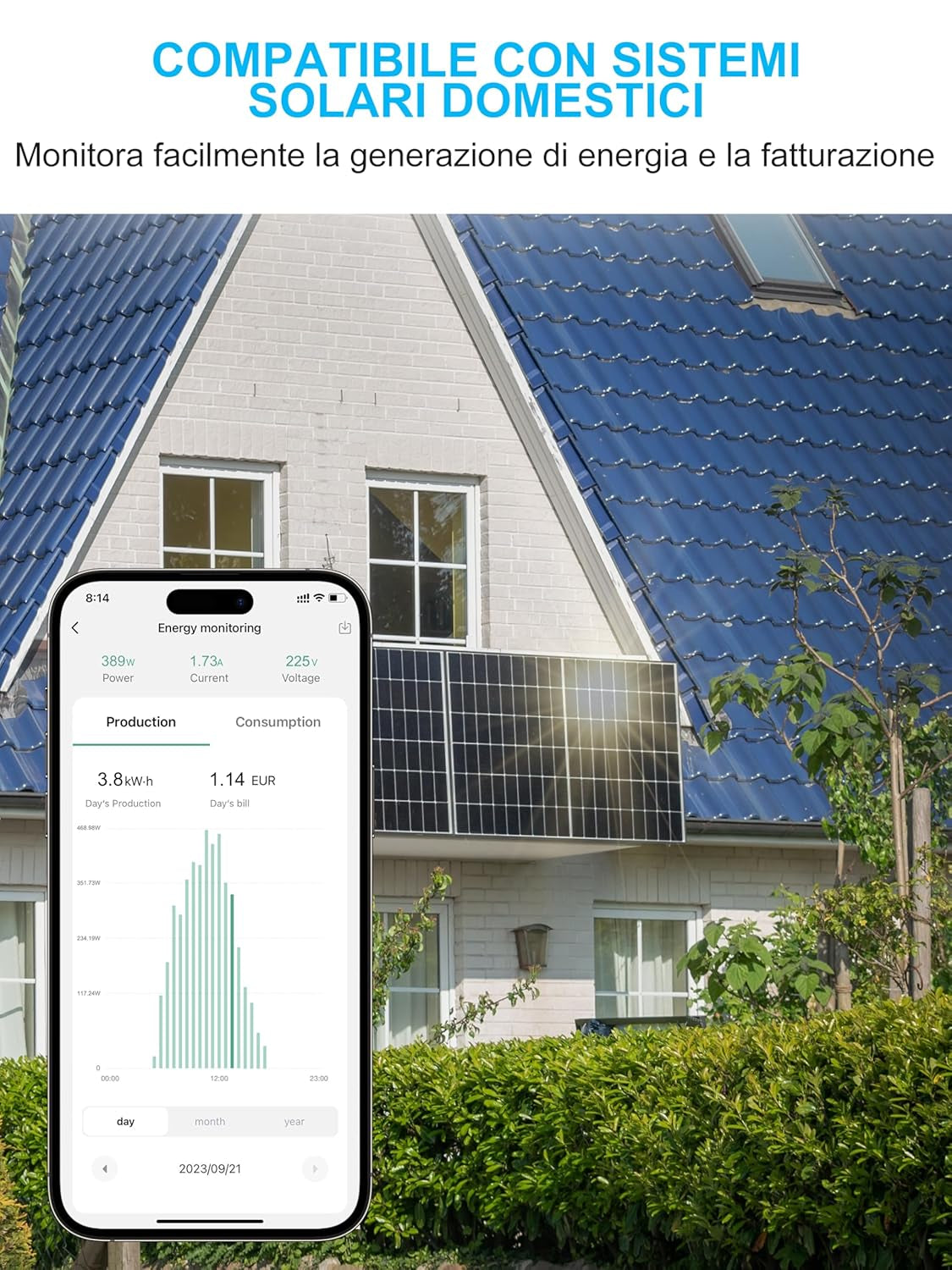 Presa Intelligente per Centrale Elettrica Da Balcone, Misurazione Della Produzione Di Energia Di Mini-Impianti Fotovoltaici, Compatibile Con Alexa E Google Home,16A 26680W