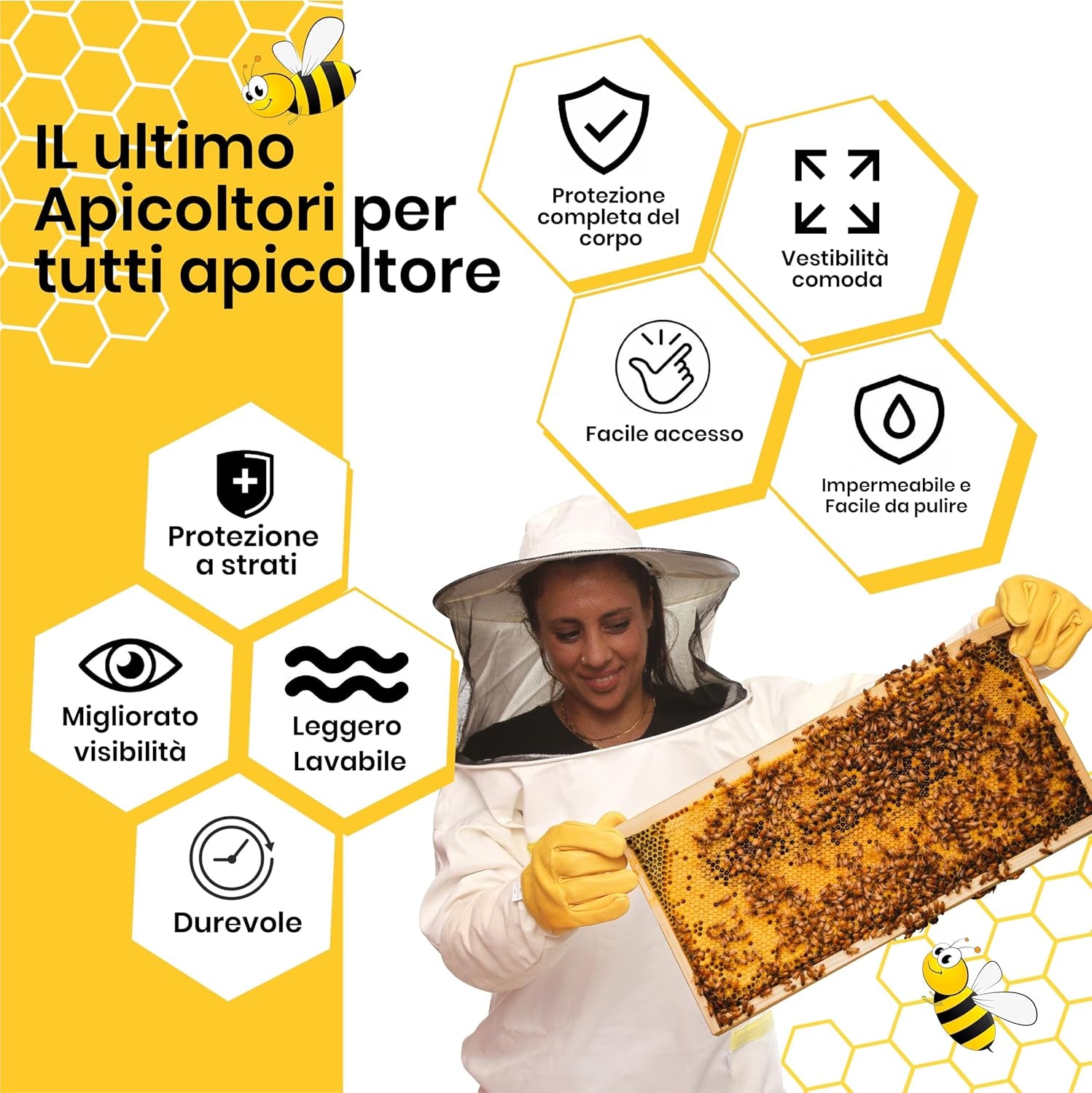 Abbigliamento Da Apicoltore Di Qualità. Costume Da Apicoltore Con Polsino Elastico E Cappello Tondo. Tuta Da Apicoltore Professionale Che Respinge Le Api E Gli Insetti. Bianca M