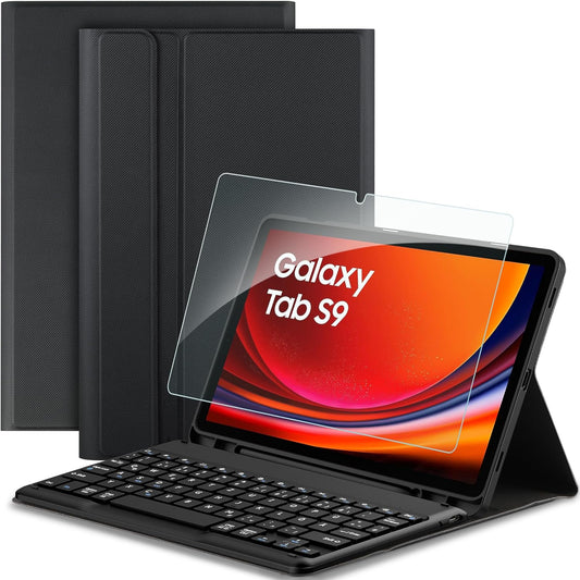 Custodia per Tastiera Compatibile Con Samsung Galaxy Tab S9 FE 10.9 Pollici/S9 2023 11 Pollici Con Pellicola Protettiva, [QWERTZ Deutsches], Custodia Rimovibile per Tastiera Con Supporto Per