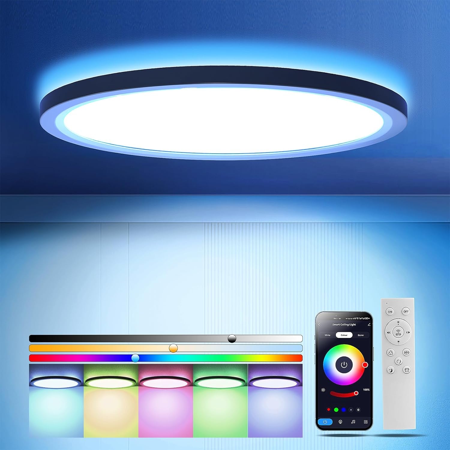 Plafoniera LED Soffitto Con RGB, Lampadario Bagno Dimmerabile 36W Con Telecomando E APP, Luce Pannello per Camera Da Letto Cucina Soggiorno, Rotonda, Ø30CM