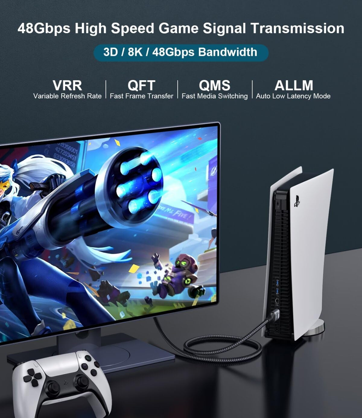 10K 8K 4K Cavo HDMI 4M, Cavo HDMI 2.1 Certificato Ad Altissima Velocità 4K 144Hz 120Hz 8K60Hz Earc DTS:X D-Olby Atmos HDR10+ HDCP2.3 Compatibile Mac PS5 Gaming PC TV RTX4090