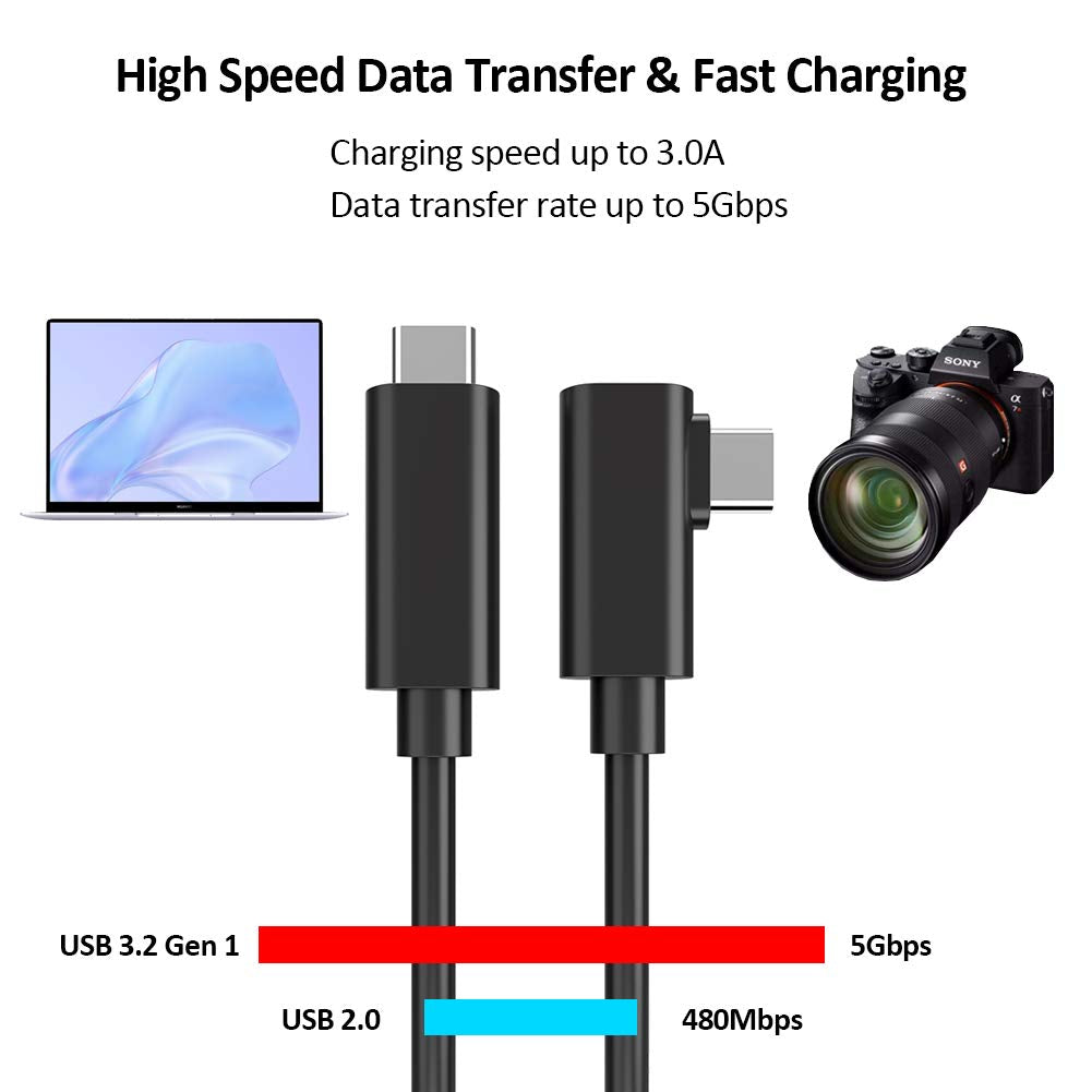 Cavo Da USB C a USB C 3.2 Gen 1, Cavo Di Ricarica E Trasferimento Dati Di Tipo C a 90 Gradi per Sony Alpha 1 A7C A7SIII A7RIV A7III A7RIII Canon EOS R5 R6 R RP G5X Mark II G7X Mark III Fuji XT3 XT4, 5
