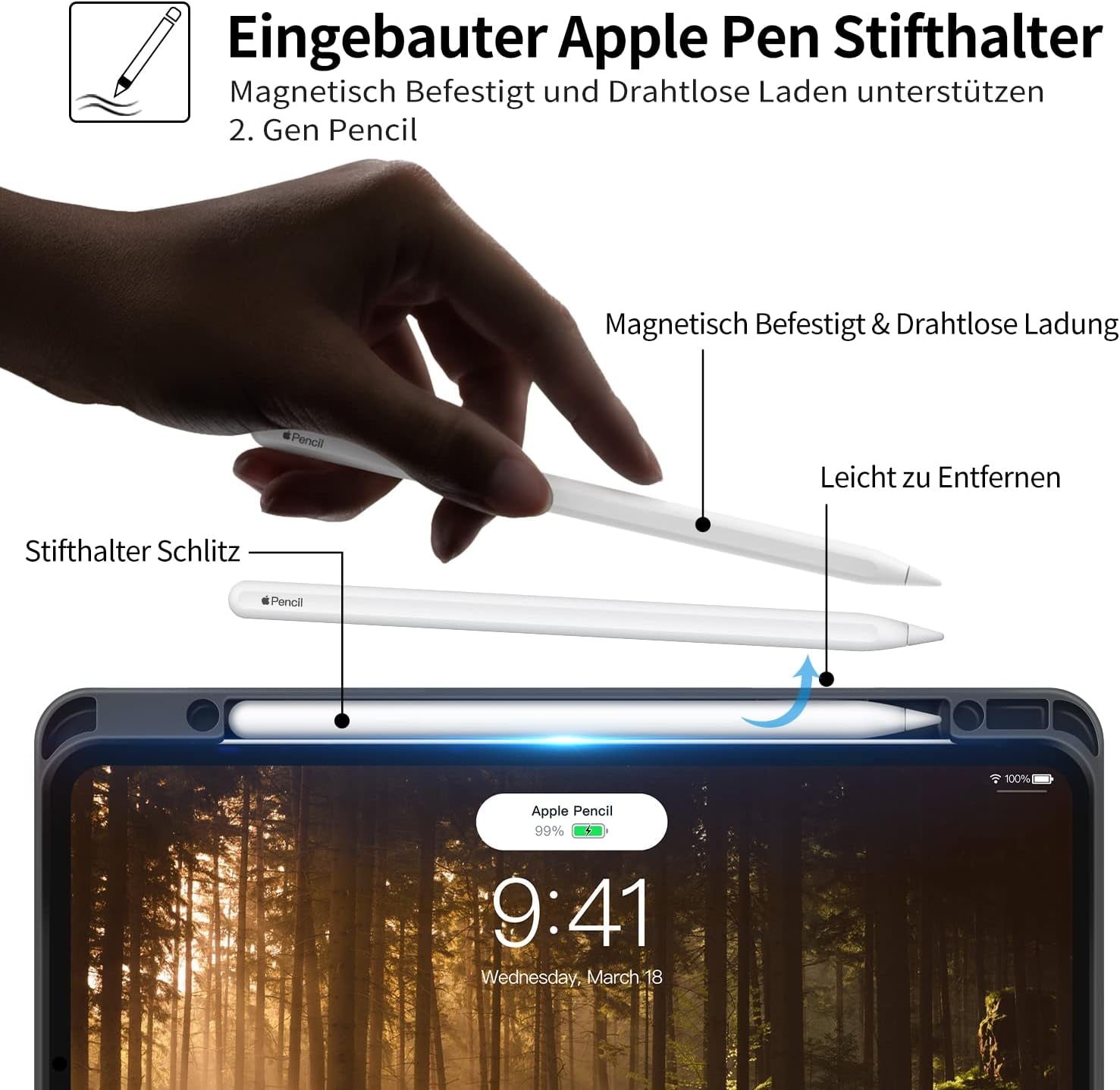 HOLIMET Custodia per Ipad Pro 12.9 2022 6 Generazione, 2022/2021/2020/2018 (6A/5A/4A/3A Gen) Smart Cover Con Pencil Holder per Pencil 2, Auto Svegliati/Sonno Case per Ipad Pro 12.9 Pollici (Nero)