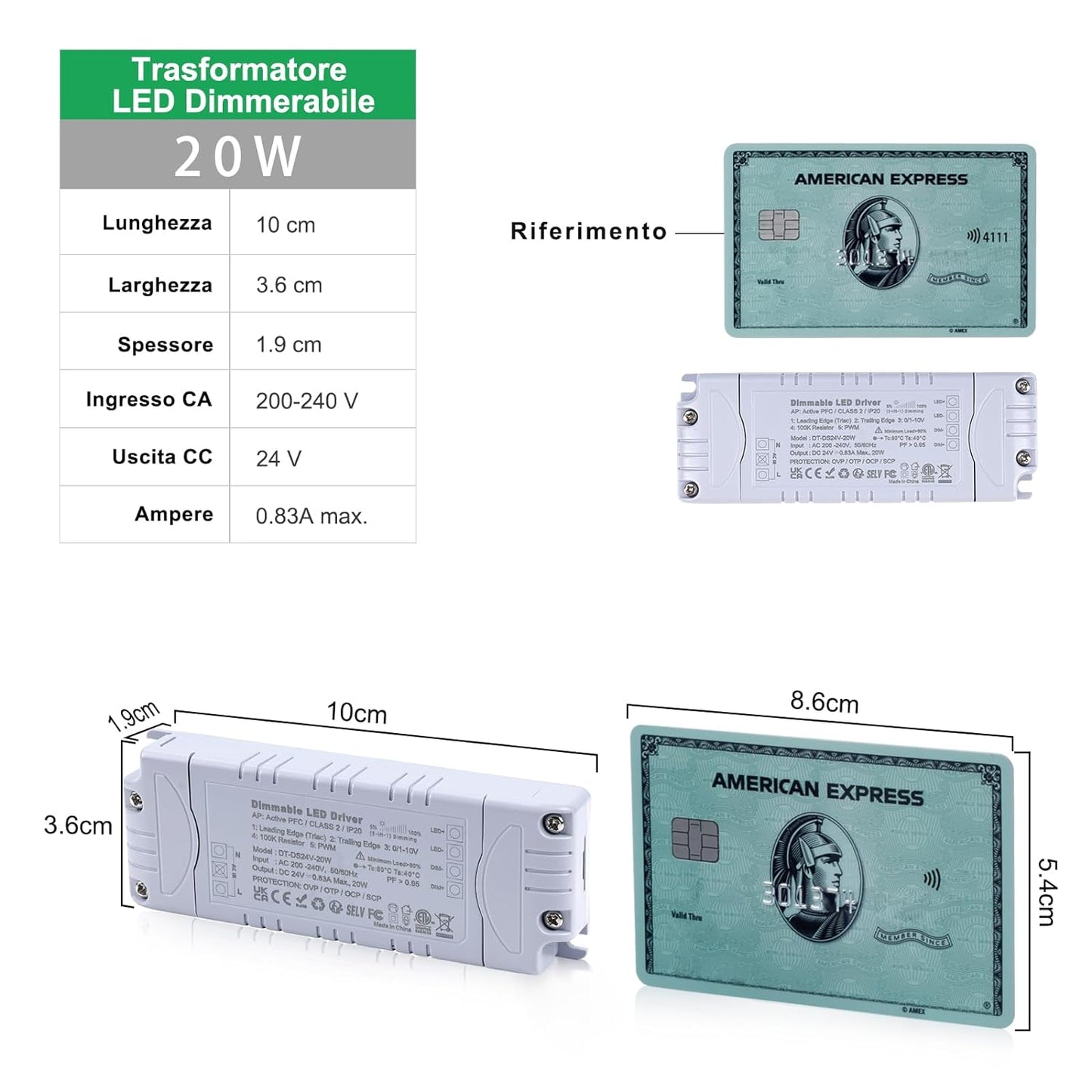 Trasformatore LED 24V 20W Dimmerabile Triac & 0-10V&1-10V & PWM & Resistenza Da 100K Alimentatore 24V 0.83A Di Tensione Costante Driver LED AC 220V to DC Trasformatori Di Bassa Tensione