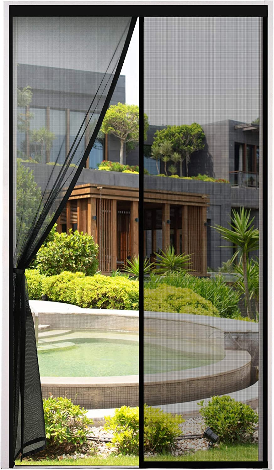 AGGIORNAMENTO Zanzariera Magnetica per Porta 140 X 240 CM - Rete Fine, Tenda Zanzariera Porta Con Totalmente Calamita, Si Chiude Da Sola per Balcone, Installazione Facile (Nero)