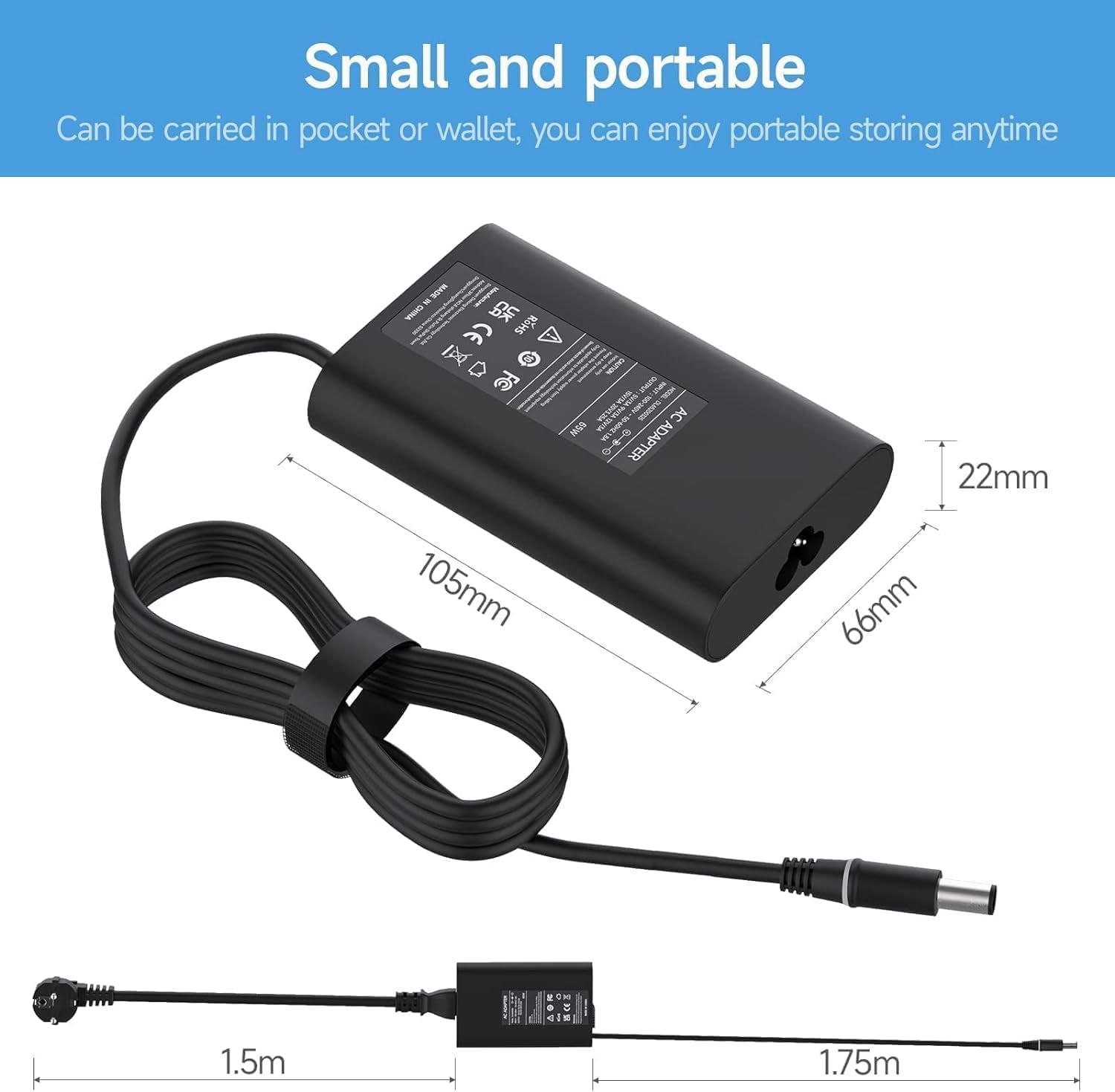 65W Alimentatore Caricatore Portatile per Dell Latitude 7490 7400 5590 E6430 E5470 E5450 E5440 E7440 E7250 E7240 E7450 E6440 E6540 5490 7480 5290 5480 5400 5500 3470 5580 7280 7480 7290 Caricabatterie