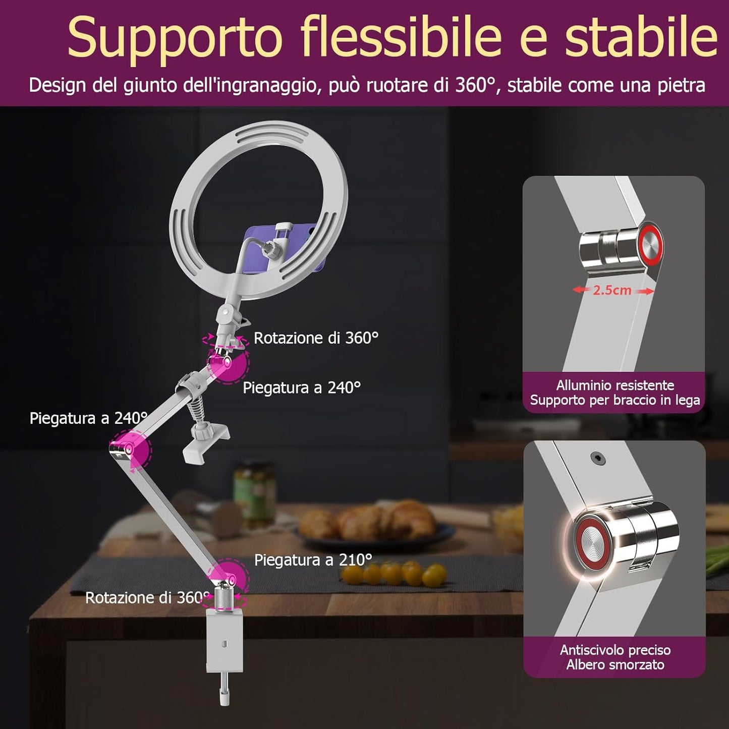 Ring Light Da 10'' per L'Ufficio Con Supporto E Supporto per Telefono, Tripod Ring Light, Lampada per Videoconferenza Con Braccialetto Dell'Ufficio Regolabile per Youtube, Tiktok (Bianco)