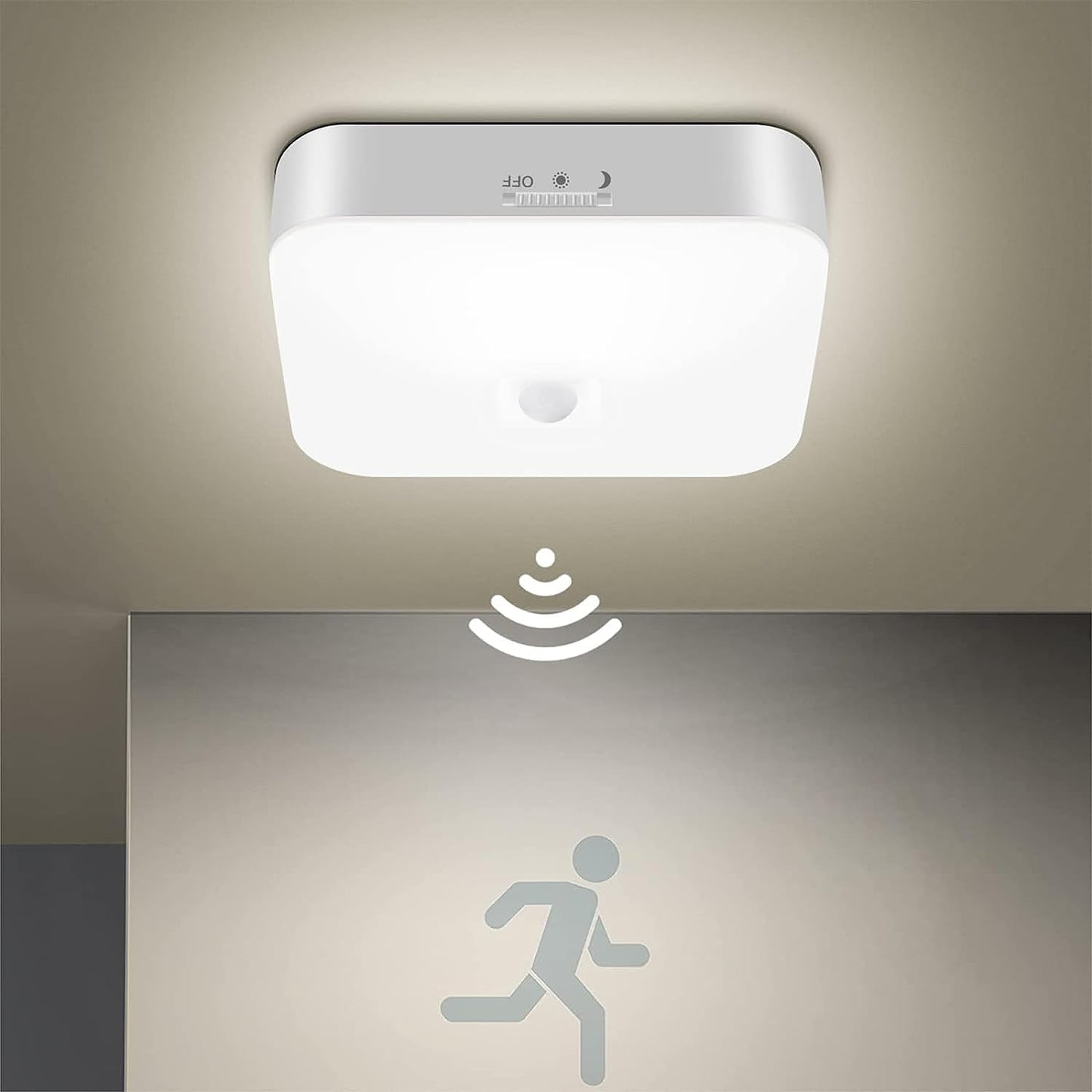 Plafoniera Led Con Sensore Di Movimento, 5000K Bianco Freddo Lampada Da Soffitta Batteria Luci Led Armadio Con Sensore LED Luce per Armadio Corridoio Bagno Cantina Scale