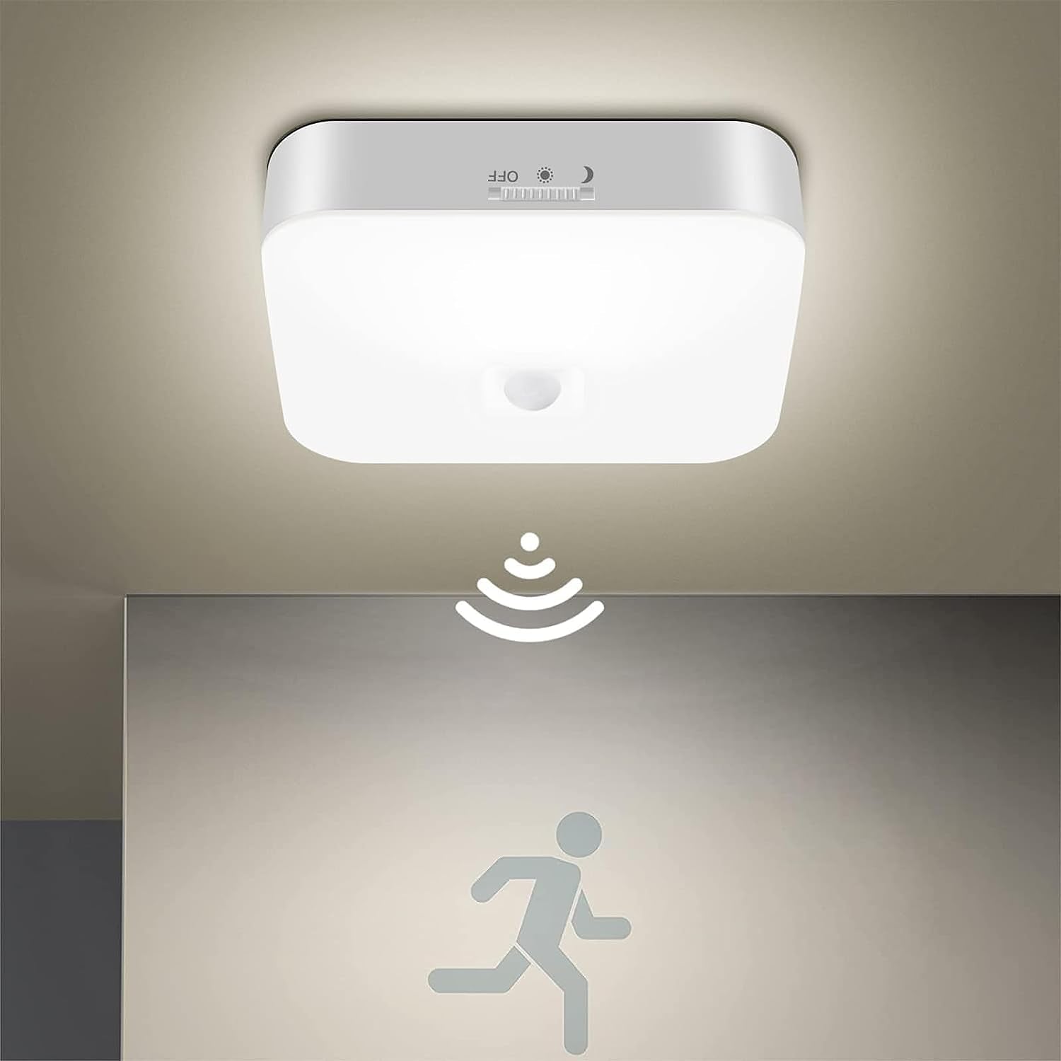 Plafoniera Led Con Sensore Di Movimento, 5000K Bianco Freddo Lampada Da Soffitta Batteria Luci Led Armadio Con Sensore LED Luce per Armadio Corridoio Bagno Cantina Scale