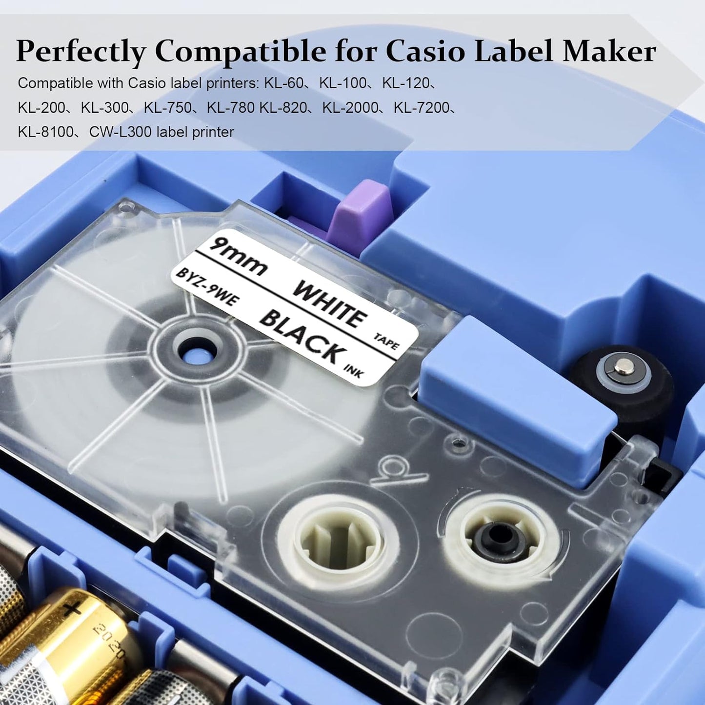 5X Compatibile Casio XR-9WE XR-9WE1 9Mm X 8M Cassetta Nastro Compatibile per Casio KL-60 KL-100 KL-120 KL-200 KL-300 KL-750 KL-780 KL-820 KL-2000 KL-7200 KL - 8100 CW-L300, Nero Su Bianco