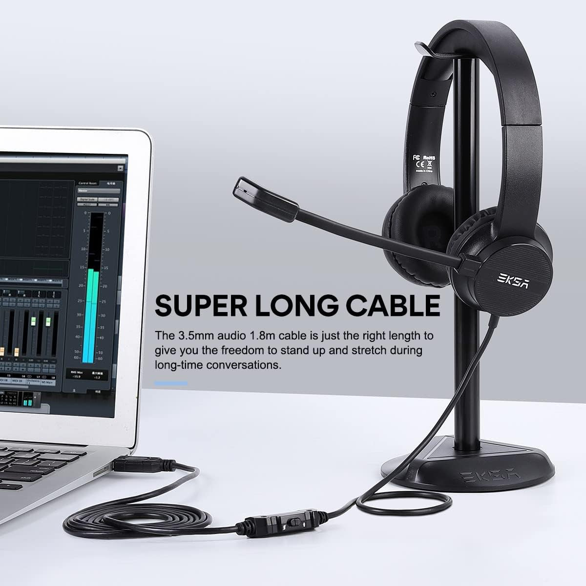 Cuffie Con Microfono per PC, H12E Cuffie PC Con Microfono Stereo per Chiamate Chiare, Cuffie USB per PC Con Microfono a Cancellazione Di Rumore E Controllo Del Volume, per Home Office, USB