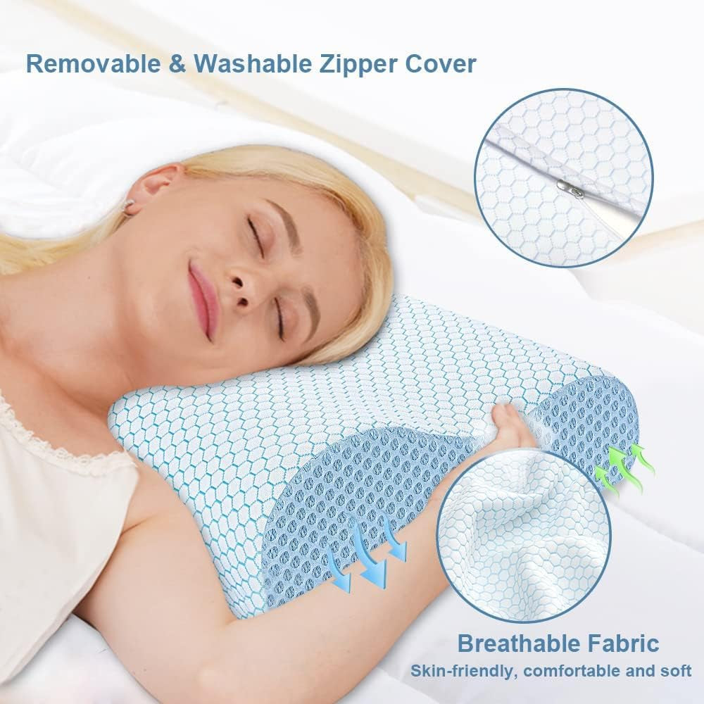 2025 Memory Foam Cuscino Cervicale per Dormire，Cuscino Ergonomico Di Sostegno Al Collo per Chi Dorme Sul Fianco E Sulla Schiena Federa Bamboo Lavabile