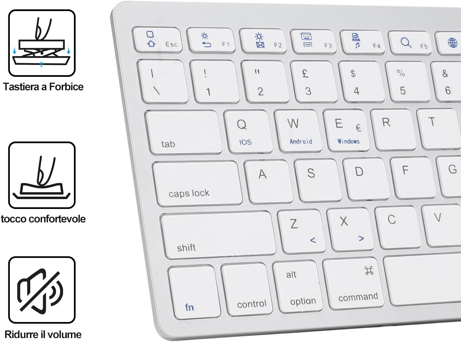 Tastiera Bluetooth Italiana, Wireless Tastiera Portatile Light per Tablet Ipad, Samsung, Huawei, Ios, Android, Windows E Qualsiasi Dispositivo Abilitato Bluetooth, Bianco