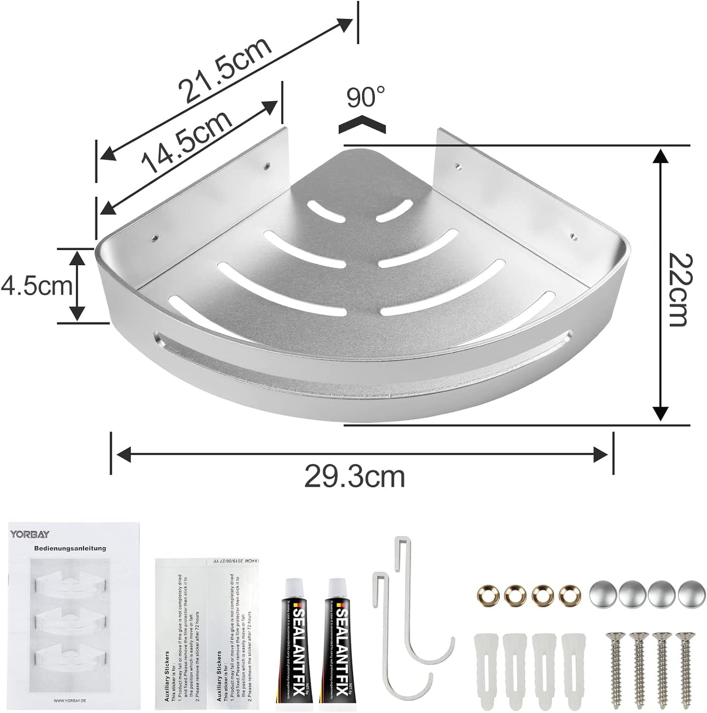 Mensola Doccia per Angolo Bagno, Set Da 3 Pezzi Alluminio Aeronautico Anti-Ruggine, Nessuna Foratura Montaggio a Parete, Sabbiatura Brillante Riutilizzabile