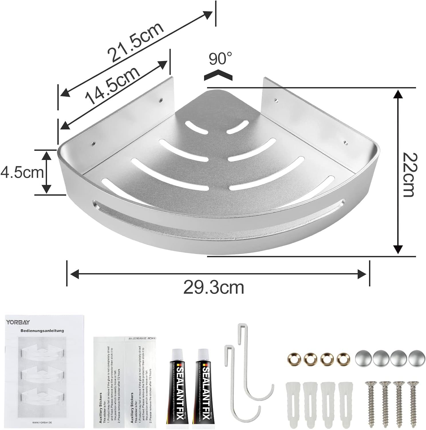 Mensola Doccia per Angolo Bagno, Set Da 3 Pezzi Alluminio Aeronautico Anti-Ruggine, Nessuna Foratura Montaggio a Parete, Sabbiatura Brillante Riutilizzabile