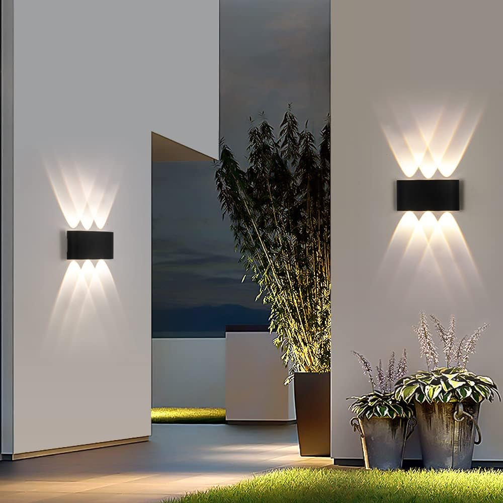 2 Pack Lampada Da Parete Esterno/Interno LED Applique Da Esterni 12W 1200LM up down Faretto Da Parete IP65 Impermeabile Moderno Lampade Muro Alluminio Bagliore Su E Giù (Nero 3000K Luce Caldo)