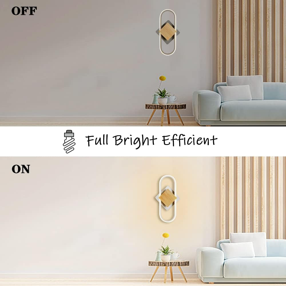 Applique LED Da Parete Interno Moderno,19W Lampada Da Parete Interni Decorazione Con Venature Legno,Bianco Naturale 4000K Lampade Muro per Camera Da Letto Soggiorno Corridoio Ufficio Quadrato