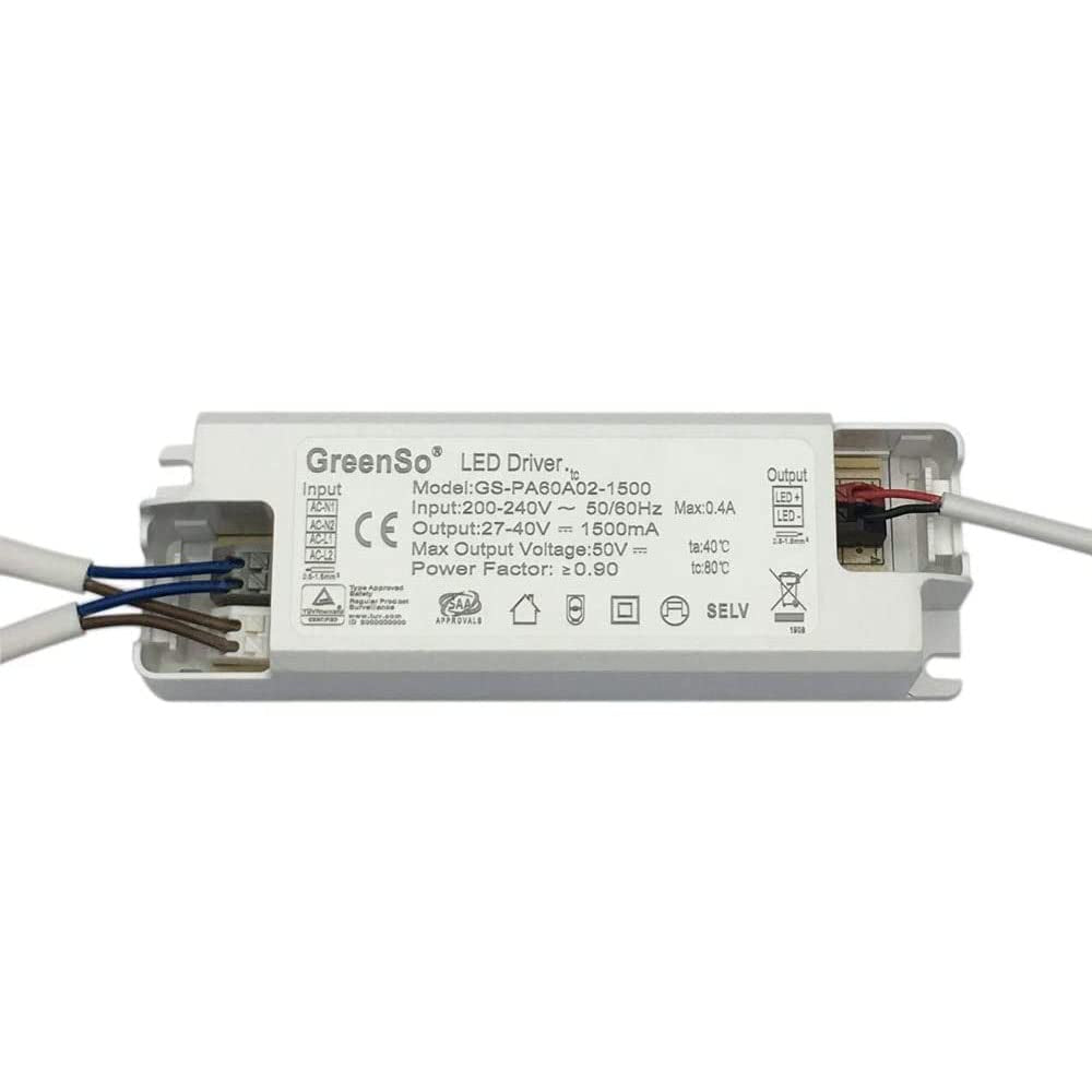 60W Trasformatore LED Driver per Luci Da Incasso 60X60 120X30 120X60 Lampada Del Pannello LED 200-240Vac 27-40Vdc 1500Ma Corrente Costante Alimentatore Non-Dim, GS-PA60A02-1500, TUV CE CB