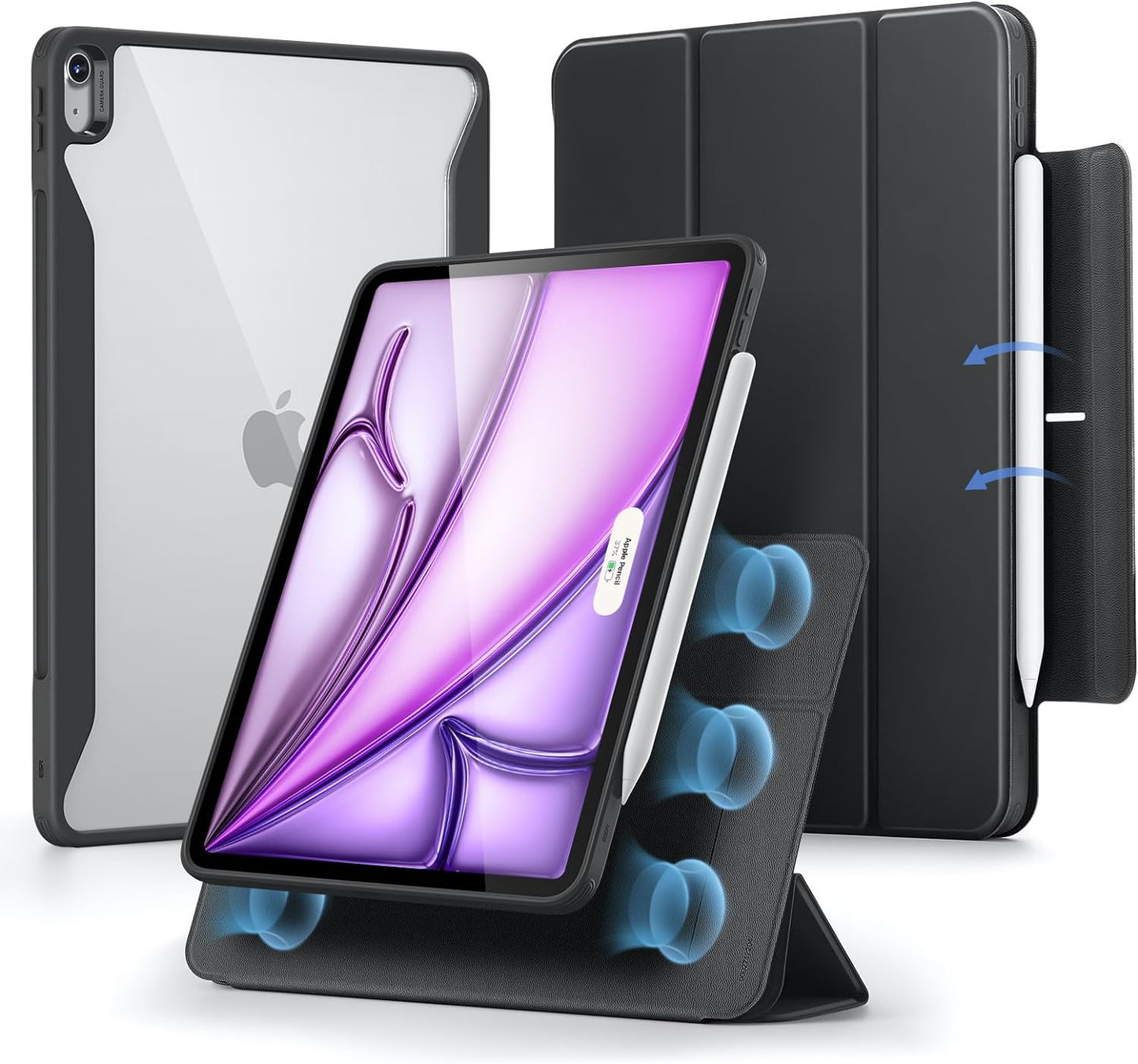Cover per Ipad Air 13 Pollici M2 2024, Custodia Magnetica Rimovibile, Supporto per Pencil Pro/Pencil USB-C, Supporto Verticale E Orizzontale, Auto Attivazione/Standby, Serie Rebound 360, Nero