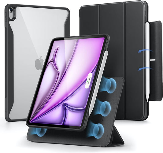 Cover per Ipad Air 13 Pollici M2 2024, Custodia Magnetica Rimovibile, Supporto per Pencil Pro/Pencil USB-C, Supporto Verticale E Orizzontale, Auto Attivazione/Standby, Serie Rebound 360, Nero