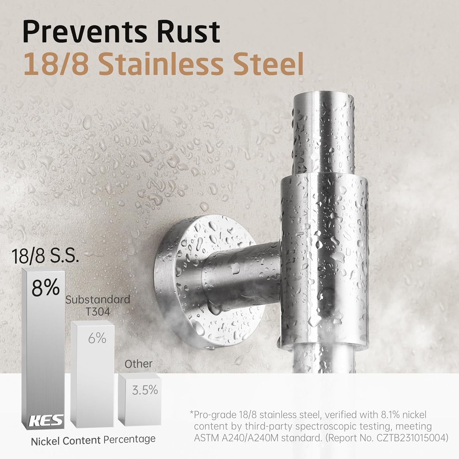 Saliscendi Doccia Acciaio Inox SUS304 100CM, Asta Doccia Saliscendi Asta Doccia Con Supporto Soffione Regolabile, Spazzolato, F209S100-BS