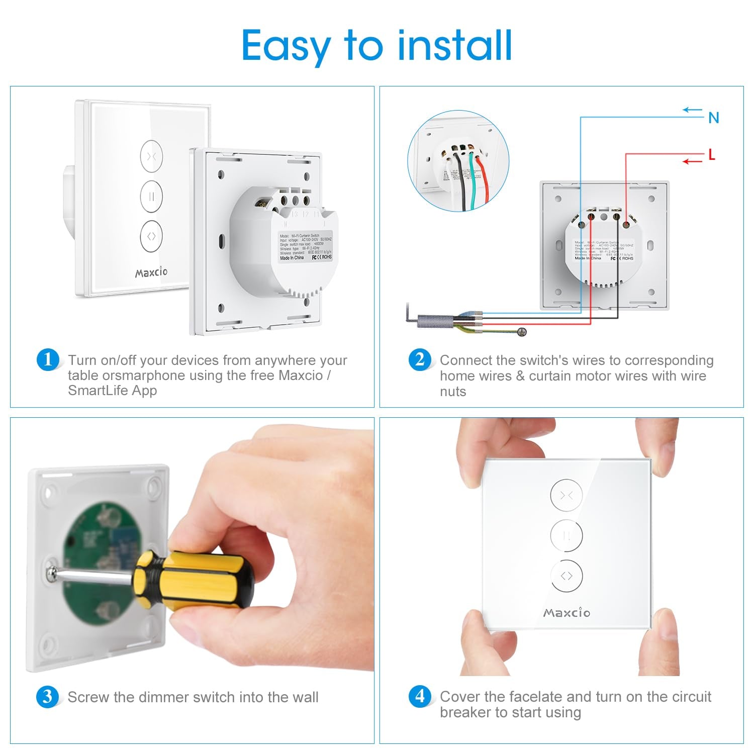 Interruttore per Tapparelle Wlan – Intelligente Controllo per Tapparelle Compatibile Con Alexa, Google Assistant, Siri – Timer per Persiane, Tapparelle, Tenda, Tenda