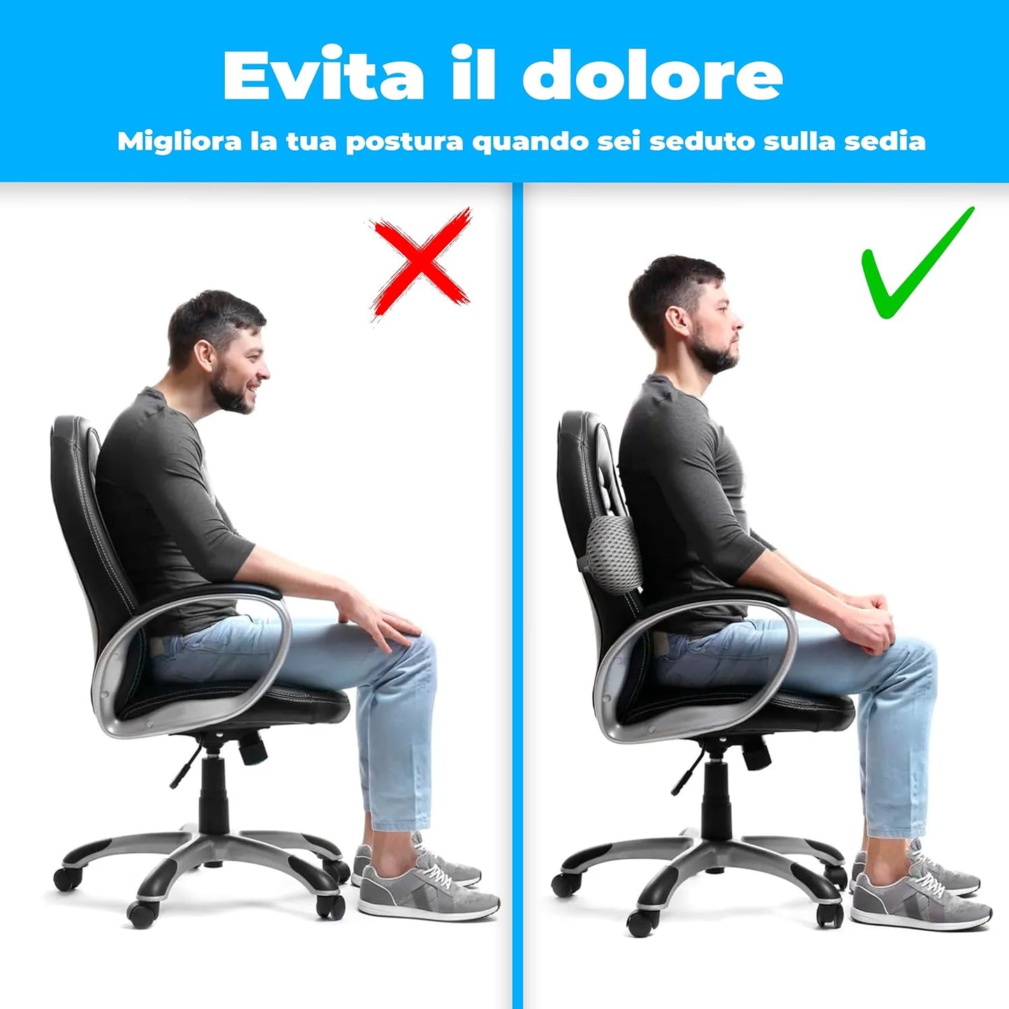- Cuscino Lombare per Auto, Cuscino Schiena Sedia Ufficio, Supporto Lombare per Auto, Cuscino Lombare Sedia Ufficio, Cuscino per Sedia Da Ufficio, Seduta Auto
